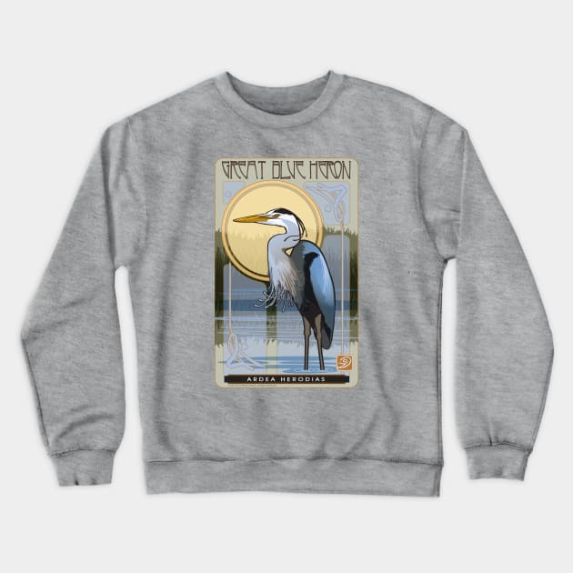 Great Blue Heron Crewneck Sweatshirt by Birds by D.H. Kafton Studio